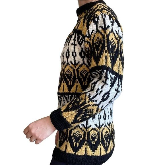 Vintage 1970s Womens Hand Knit Chunky Nordic Fair Isle Wool Geometric Sweater - Picture 3 of 6